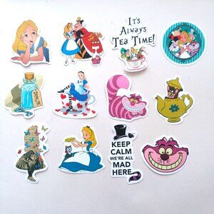 12 Alice in Wonderland Stickers Lot Cheshire Cat Laptop Water Bottle Luggage Fun